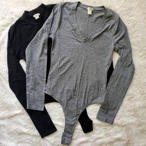 BOZZOLO LONG SLEEVE BODYSUIT MEDIUM BLACK & GRAY NEW